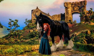 Woman horse hillside castle clouds - flora macdonald reid free wallpaper