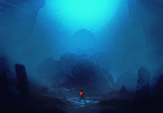 Man dark underwater cave red - a red umbrella free wallpaper