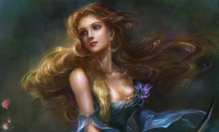 Woman long hair sword painting - a painting of a woman free wallpaper