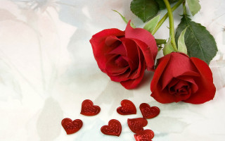 Romantic roses bouquet hearts flower - two red heart free wallpaper