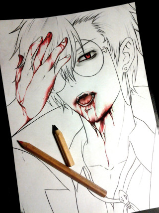 Man blood pencil drawing bloody - a drawing free wallpaper for mobile