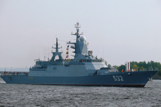 Blue warship floating ocean forest - cloudy free wallpaper