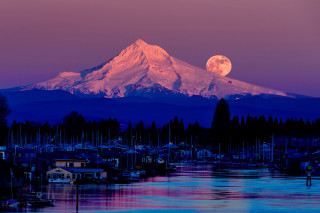 Mountain fullmoon lake boats night - full moon free wallpaper