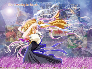 Girl dress grass sky fireworks - the anime free wallpaper