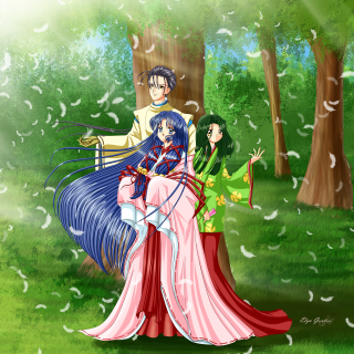 Anime couple characters forest trees - a couple of anime characters free wallpaper for tablet