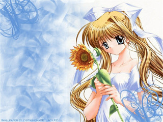 Girl long hair sunflower blue - a sunflower free wallpaper