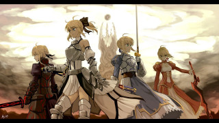 Group people horses field grass - ufotable free wallpaper