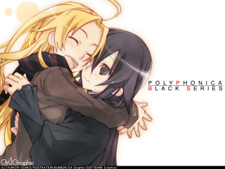 Anime characters hugging polyphonica black - purism free wallpaper for desktop