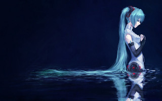 Woman blue hair standing water - long blue hair free wallpaper