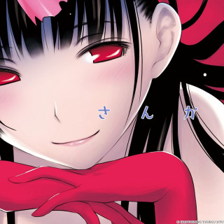 Red eyed girl pink flower - a red scarf free wallpaper for tablet