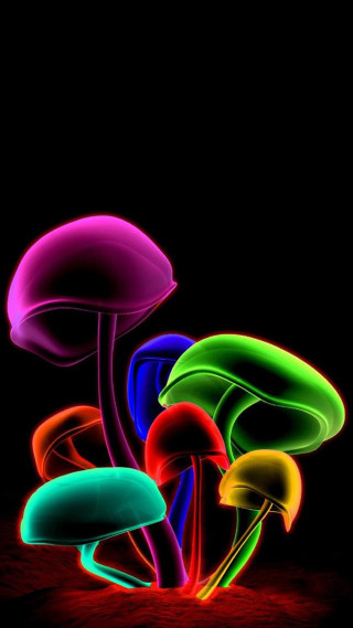 Glowing mushrooms night sky group - art green free wallpaper for mobile