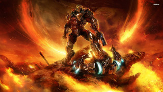 Robot fire flames space red - a space setting free wallpaper