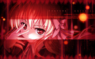 Anime girl red hair red - a red background behind her free wallpaper