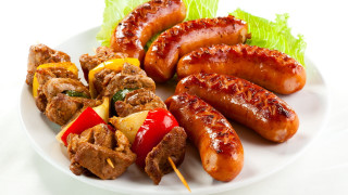 Skewers meat vegetables lettuce tomato - asai chū free wallpaper