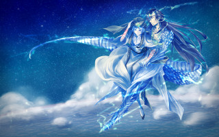 Couple horse sky clouds stars - chen chun free wallpaper