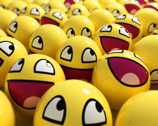 Yellow balls faces painted group - cheerful free wallpaper for desktop