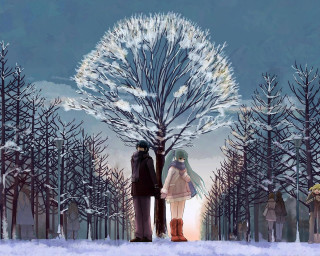 Couple snow tree sky full - winter free wallpaper