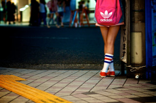 Woman pink adidas bag pole - leaning free wallpaper