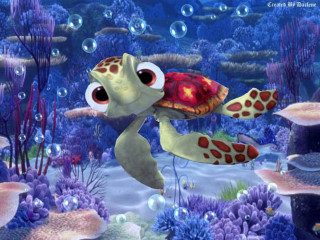 Cartoon turtle swimming bubbles corals - craola free wallpaper for desktop
