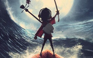 Cartoon character fishing ocean fullmoon - action painting free wallpaper