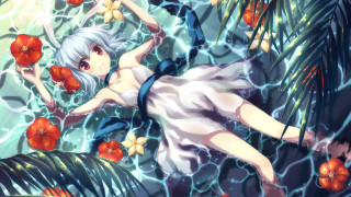 Woman floating pool flowers plants - her body free wallpaper for desktop