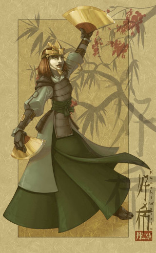 Woman green dress fan bamboo 2 - epic fantasy character art free wallpaper for mobile