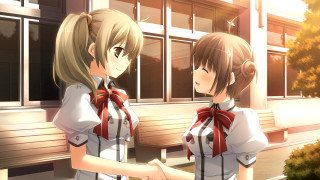 Anime girls bench building windows - two anime girl free wallpaper for desktop