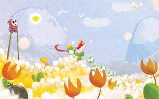 Cartoon character flying field flowers - a bird free wallpaper