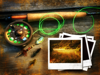 Fishing gear river scene photorealistic - a fishing rod free wallpaper