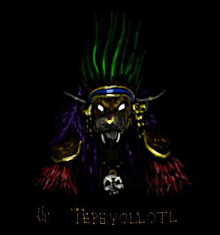 Colorful demon skull black background - epic fantasy character art free wallpaper for tablet
