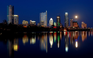 City skyline full moon water 3 - austin english free wallpaper