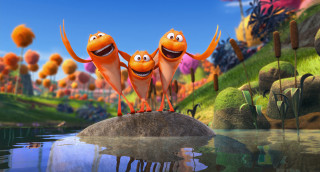 Orange cartoon characters rock pond - orange free wallpaper