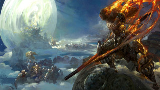 Man sword fireball night moon - bayard wu free wallpaper