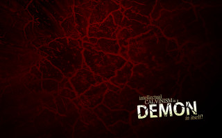 Red background demon design says - demon free wallpaper