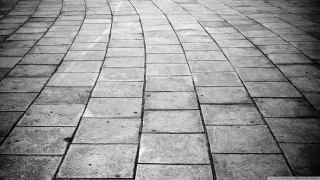 Brick sidewalk person walking monochrome - dynamic composition free wallpaper for desktop