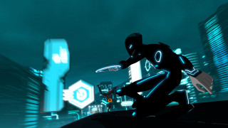 Futuristic man frisbee city night - neon free wallpaper for desktop