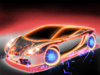 Glowing car wheels side red - body free wallpaper