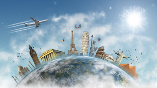 City plane matte fantasy sky - a painting of a city free wallpaper