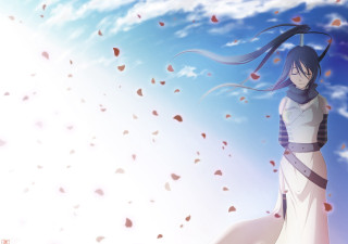 Woman white dress blue sky 2 - leaf free wallpaper