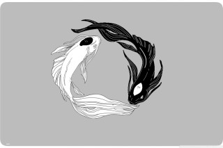Black white drawing two fish - drawing free wallpaper