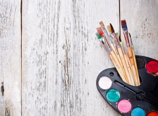 Palette paint brush white wooden - abstract brush stroke free wallpaper