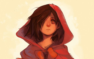 Woman red hoodie red scarf - rpg portrait free wallpaper