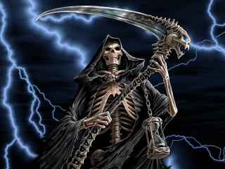 Skeleton holding sculler storm lightnings 2 - a skeleton holding free wallpaper