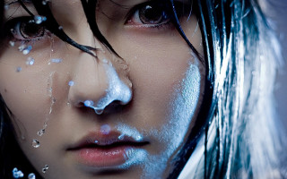 Woman water face nose wet - photorealistic portrait free wallpaper