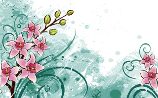 Pink flowers blue background bubbles - text free wallpaper for desktop