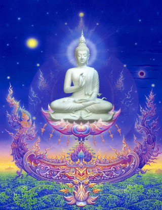 Buddha statue blue purple background - ding guanpeng free wallpaper for mobile