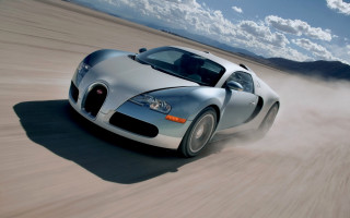 Bugatti desert road daytime clouds - motion blur free wallpaper