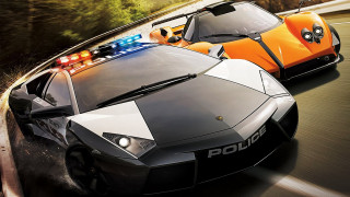 Police cars driving road sunny - matte drawing free wallpaper for desktop