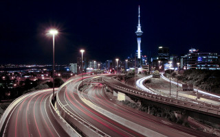 City skyline highway tower night - ben thompson free wallpaper