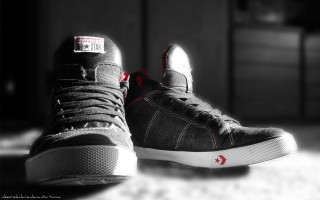 Black red sneakers white floor - sneaker free wallpaper